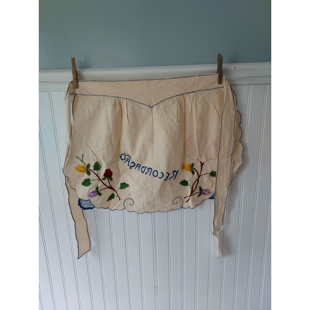 VTG Colorful Ivory Portugal Embroidered Floral Traditional Pocket Half‎ Apron - Picture 4 of 5